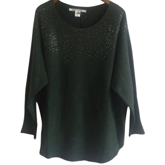 Nordstrom Max studio beaded forest green sweater 2x - Picture 1 of 5